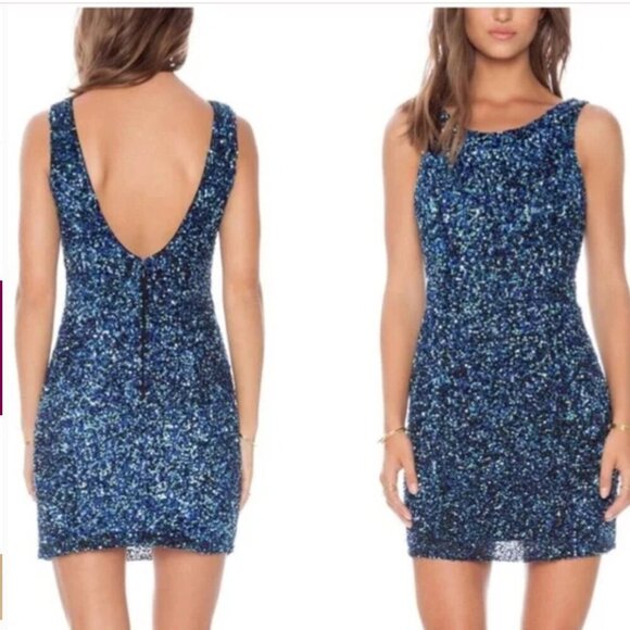 NEW Parker Kenzie sparkle Blue Sequin Dress short small S - Picture 1 of 8